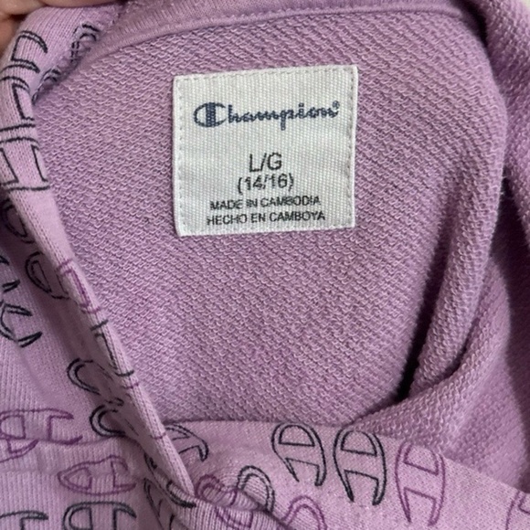 Champion Hoodie Youth Girls LG 14/16 Purple Pullover All Over Print Logo Casual - Picture 2 of 5